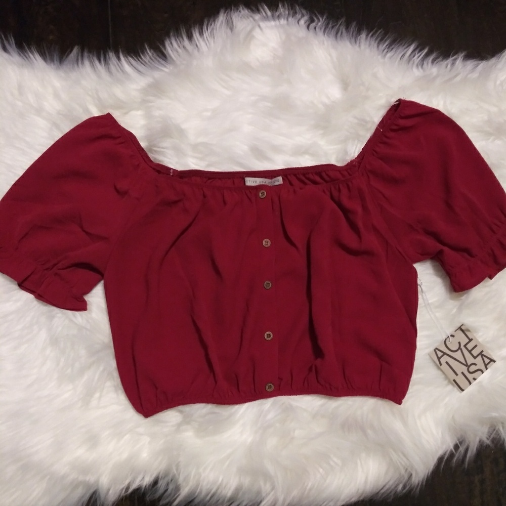 Red off the shoulder crop top
